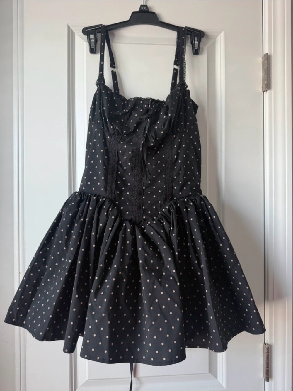 Black Polka Corset Dot Mini Dress with Adjustable Straps - Picture 3 of 3